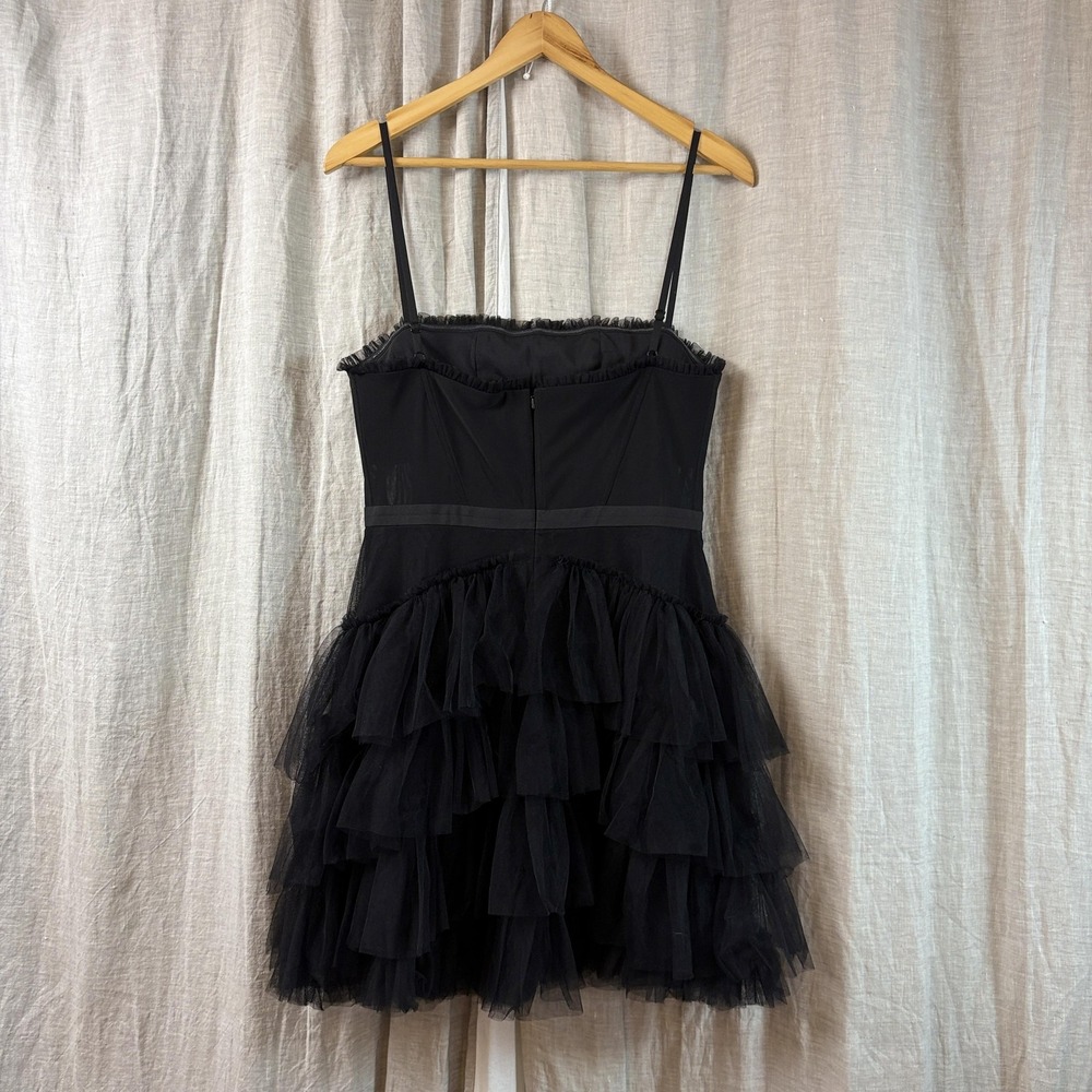Betsy & Adam Dress Sz 10 Black Tiered Tulle Cocktail Corset Bodice Wednesday